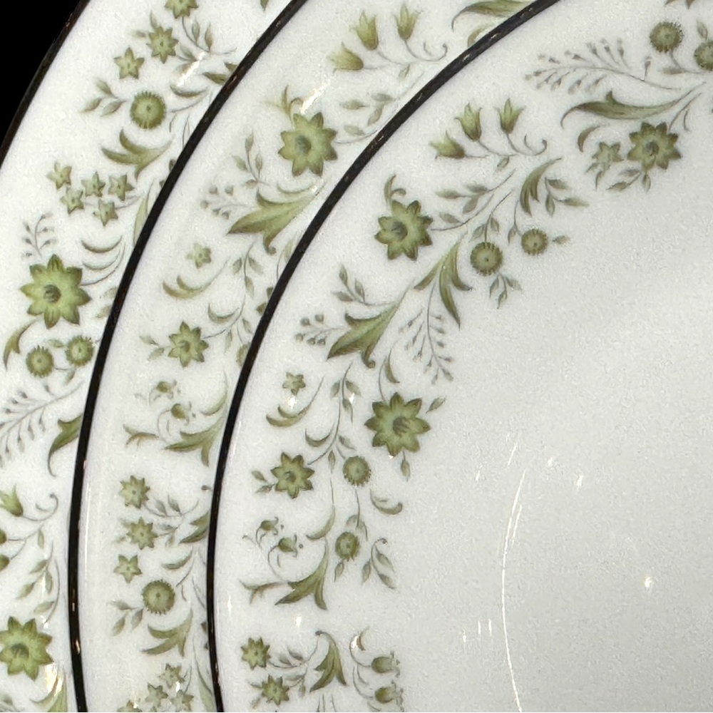 Noritake Wynwood Green & White Elegant Floral 5 piece Dinner Plate Set Pristine